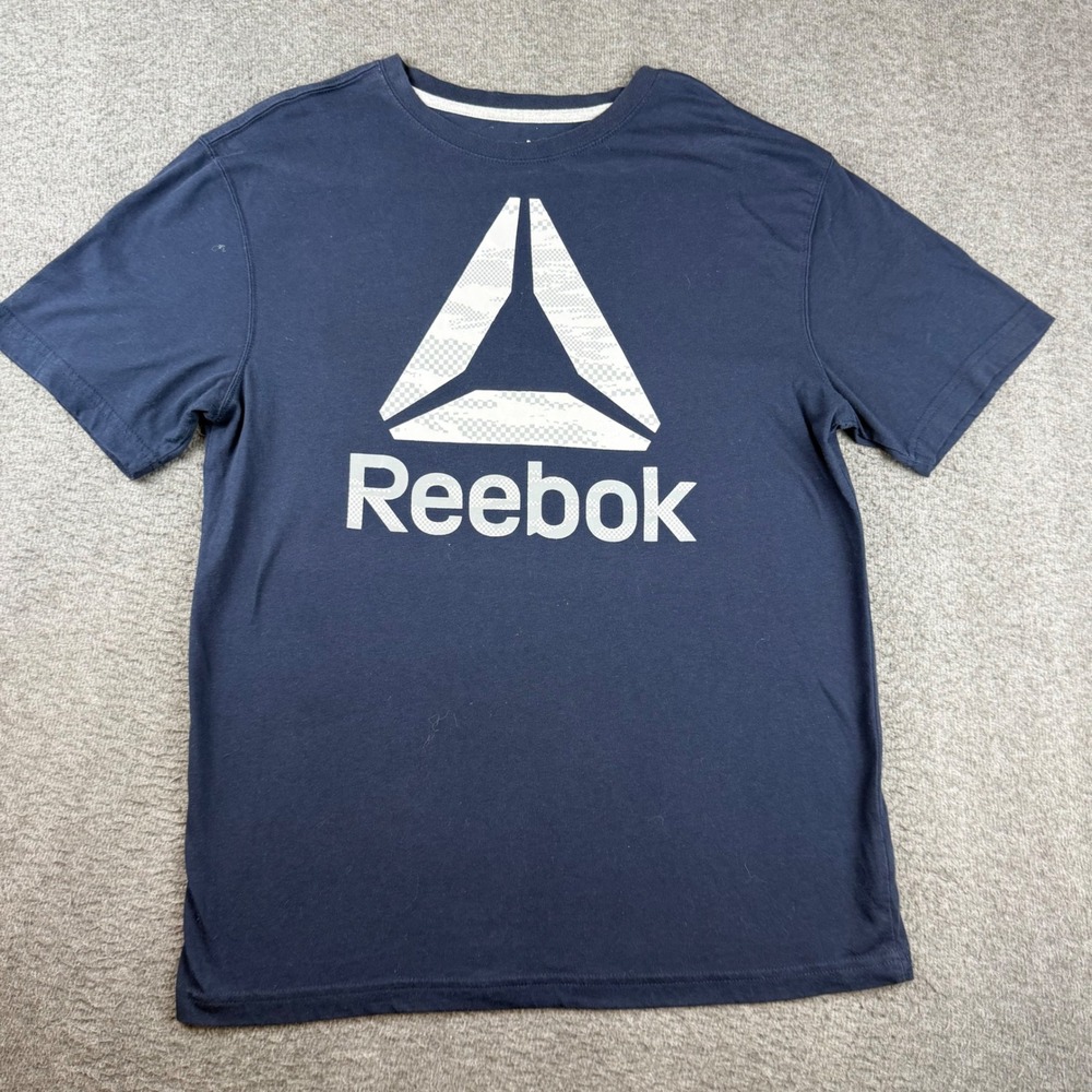 Reebok T-Shirt Men's Medium Navy Blue Delta‎ Logo Graphic Short Sleeve Tee